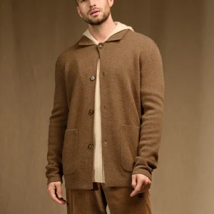 NICK veste boutonnée col chemise noisette 100% cachemire