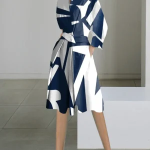 Élodie - Robe Midi Élégante - Manches Longues, Col V, Blanche, Poches, Femme