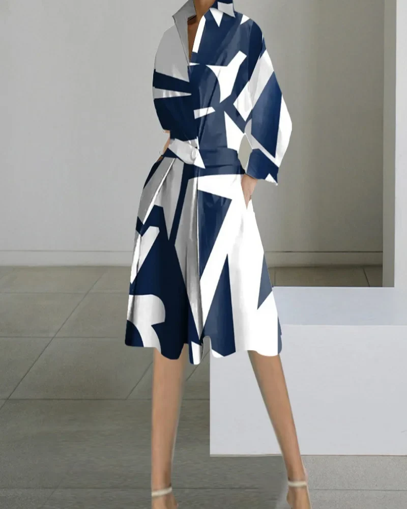 Élodie - Robe Midi Élégante - Manches Longues, Col V, Blanche, Poches, Femme – Image 2