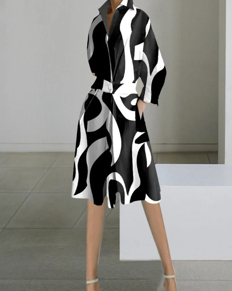 Élodie - Robe Midi Élégante - Manches Longues, Col V, Blanche, Poches, Femme – Image 3