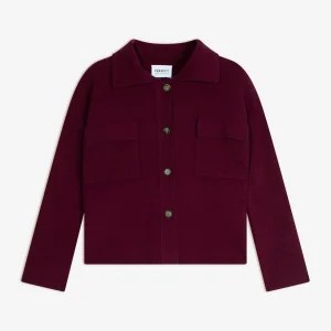 SOLIVRA veste boutonnée col chemise bordeaux 100% cachemire