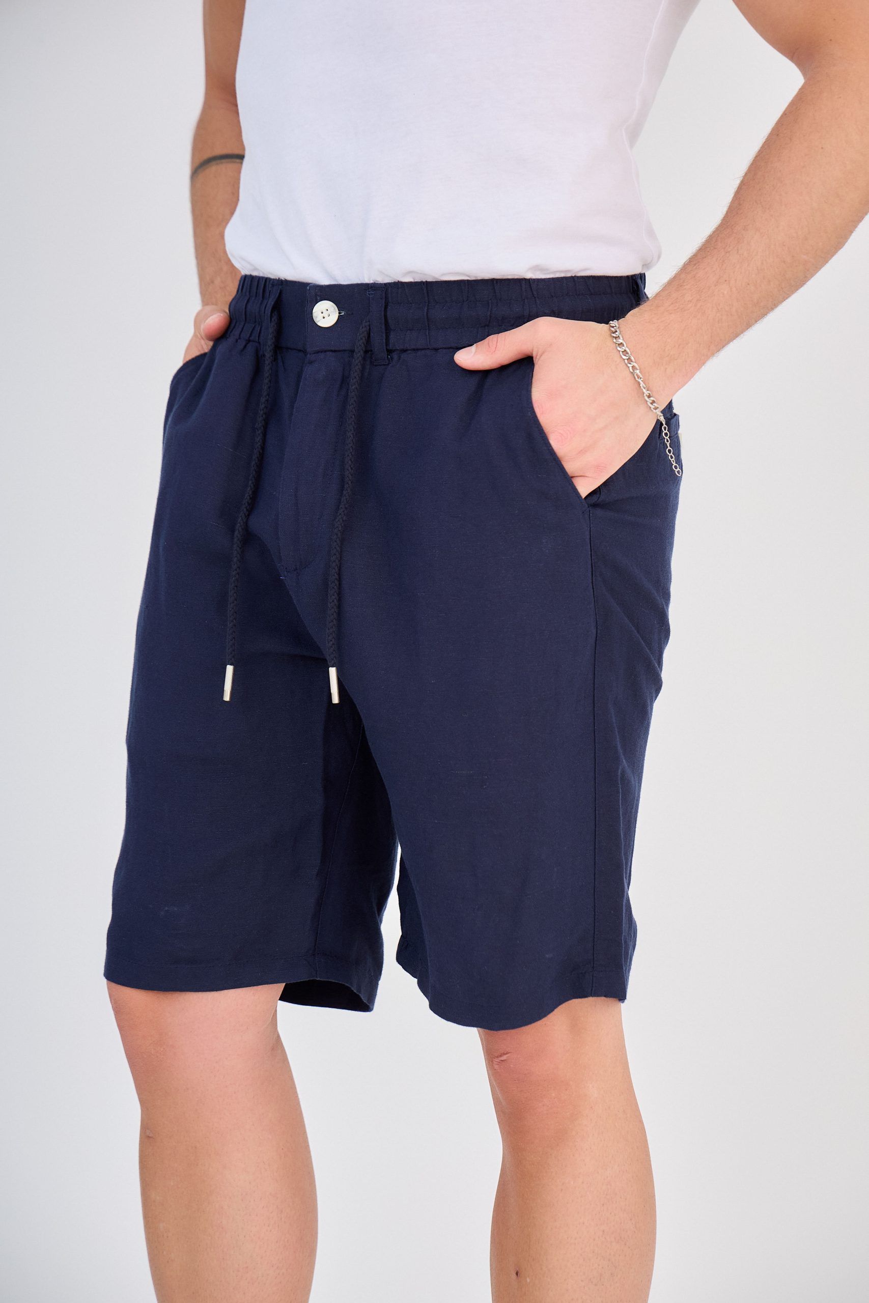 Short en Lin Bleu Marine – Image 7