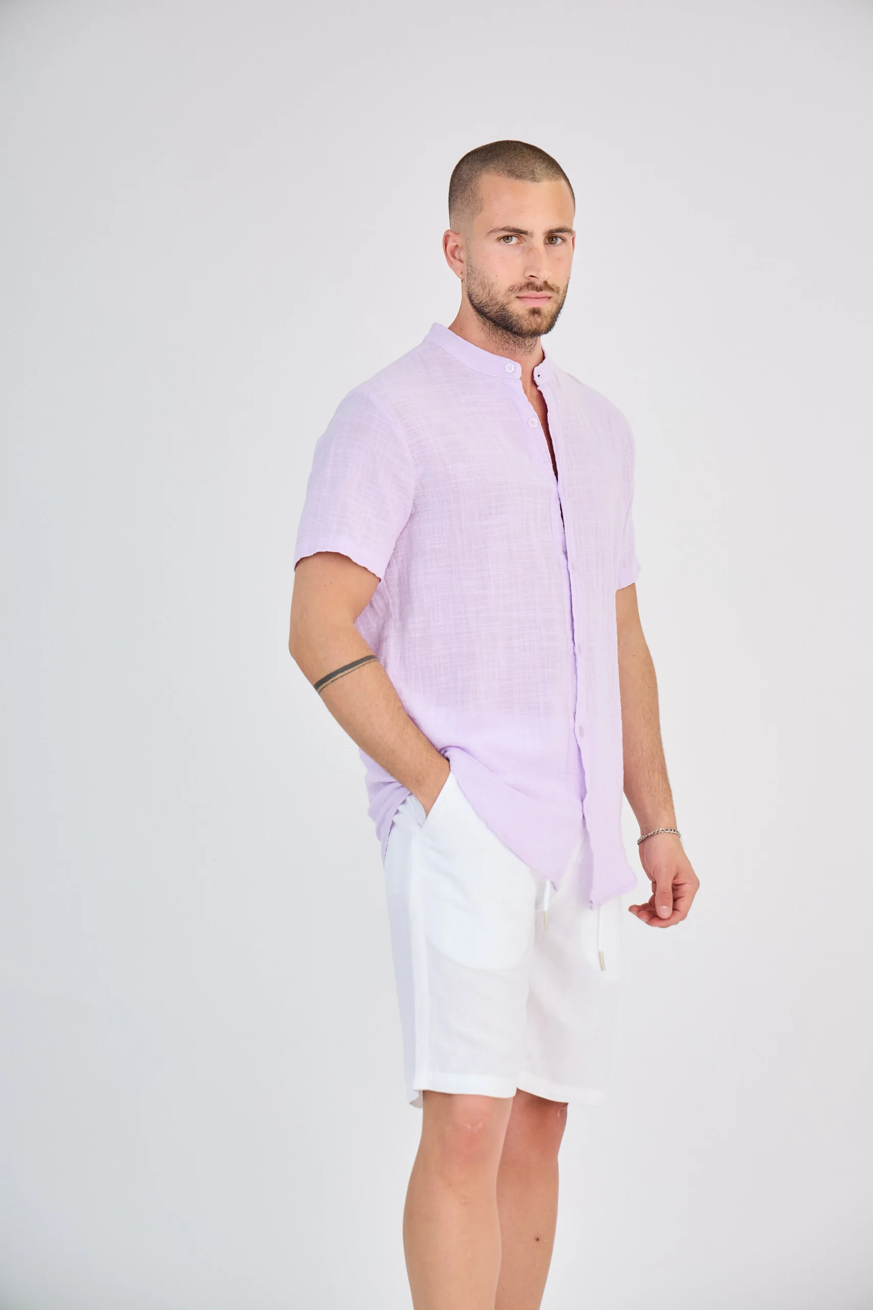 Chemise en Lin Manches Courtes Lavande – Image 5