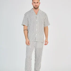 Ensemble Maille Rayée Écru Pantalon