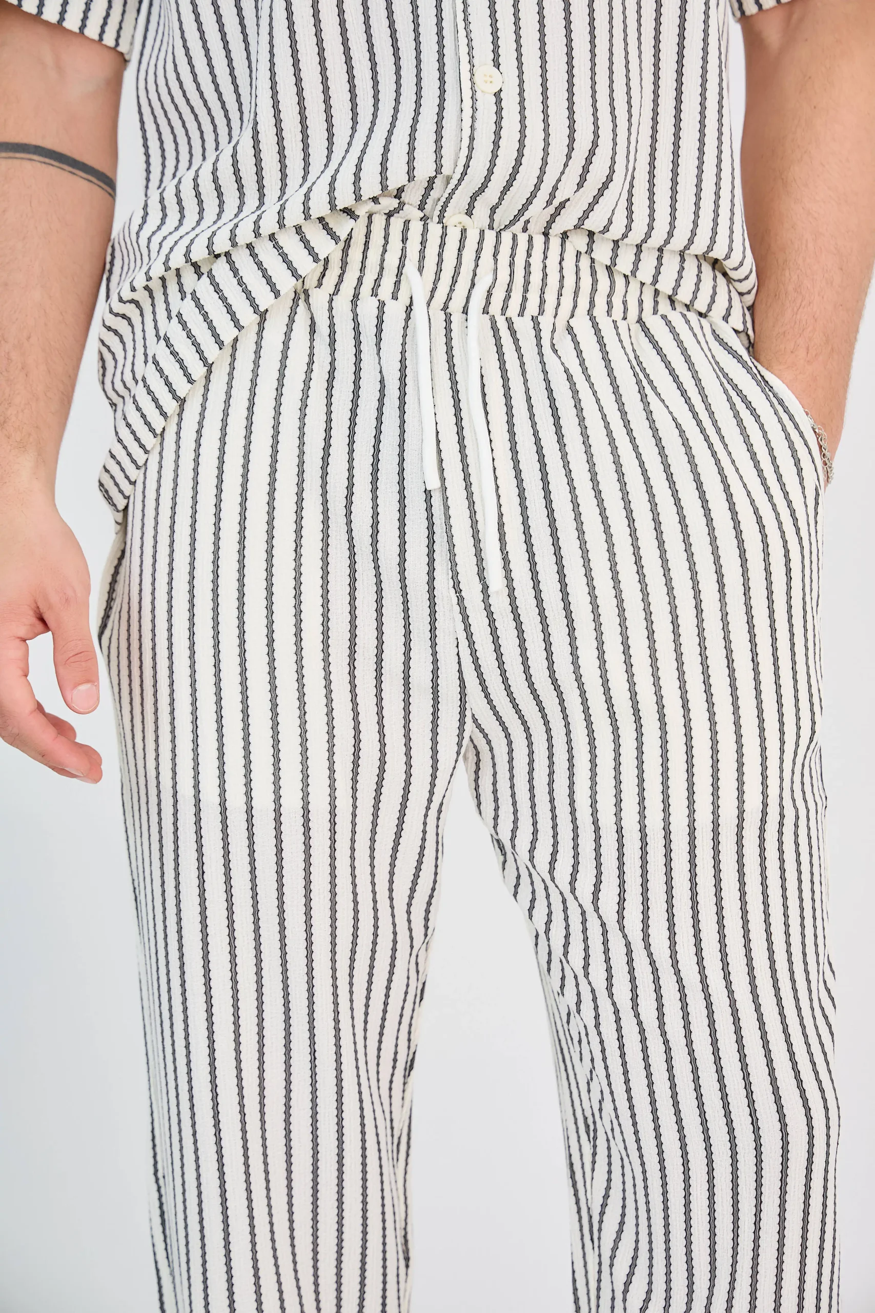 Ensemble Maille Rayée Écru Pantalon – Image 7