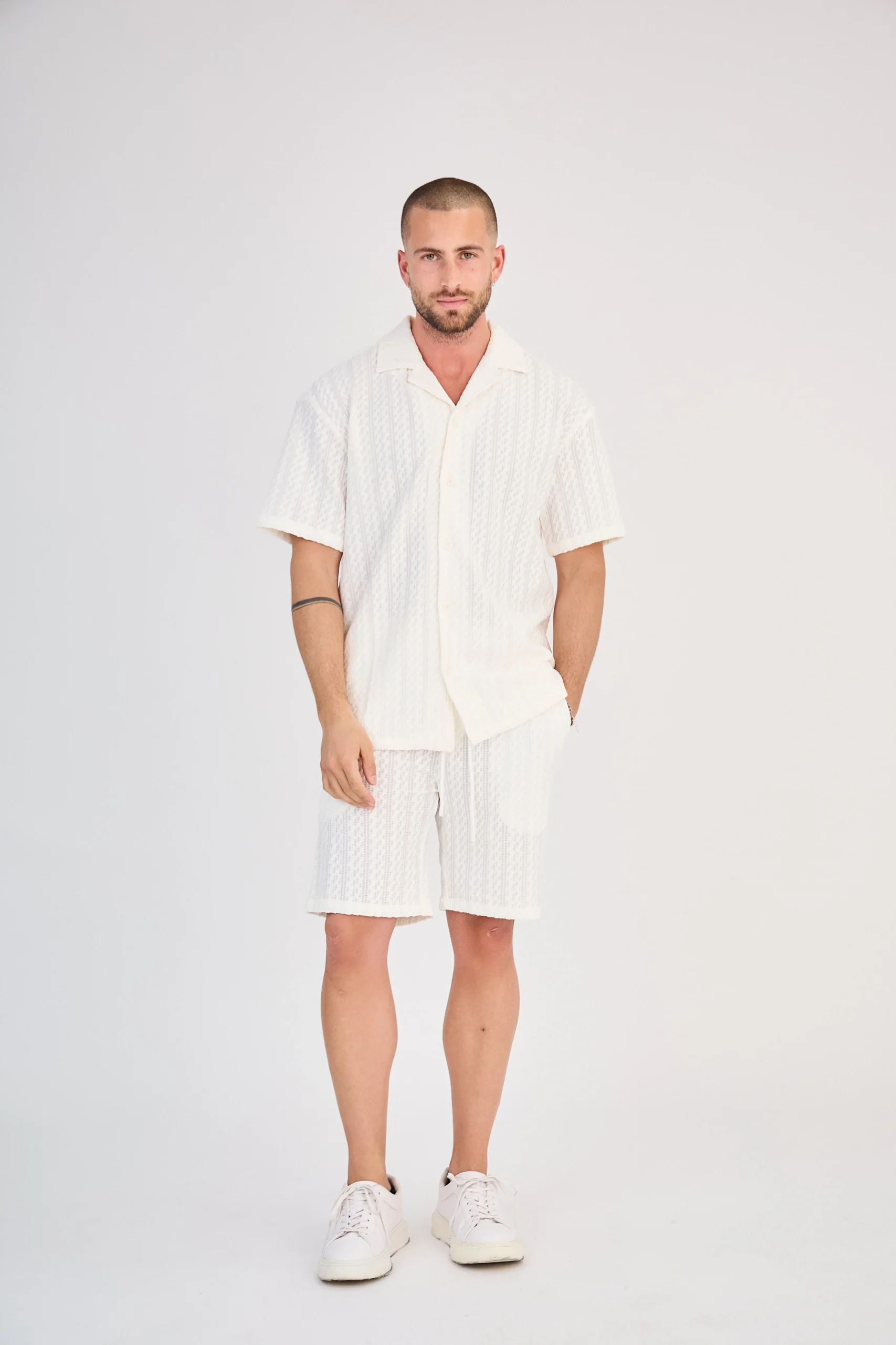 Ensemble Homme en Maille Ajourée - Blanc – Image 2