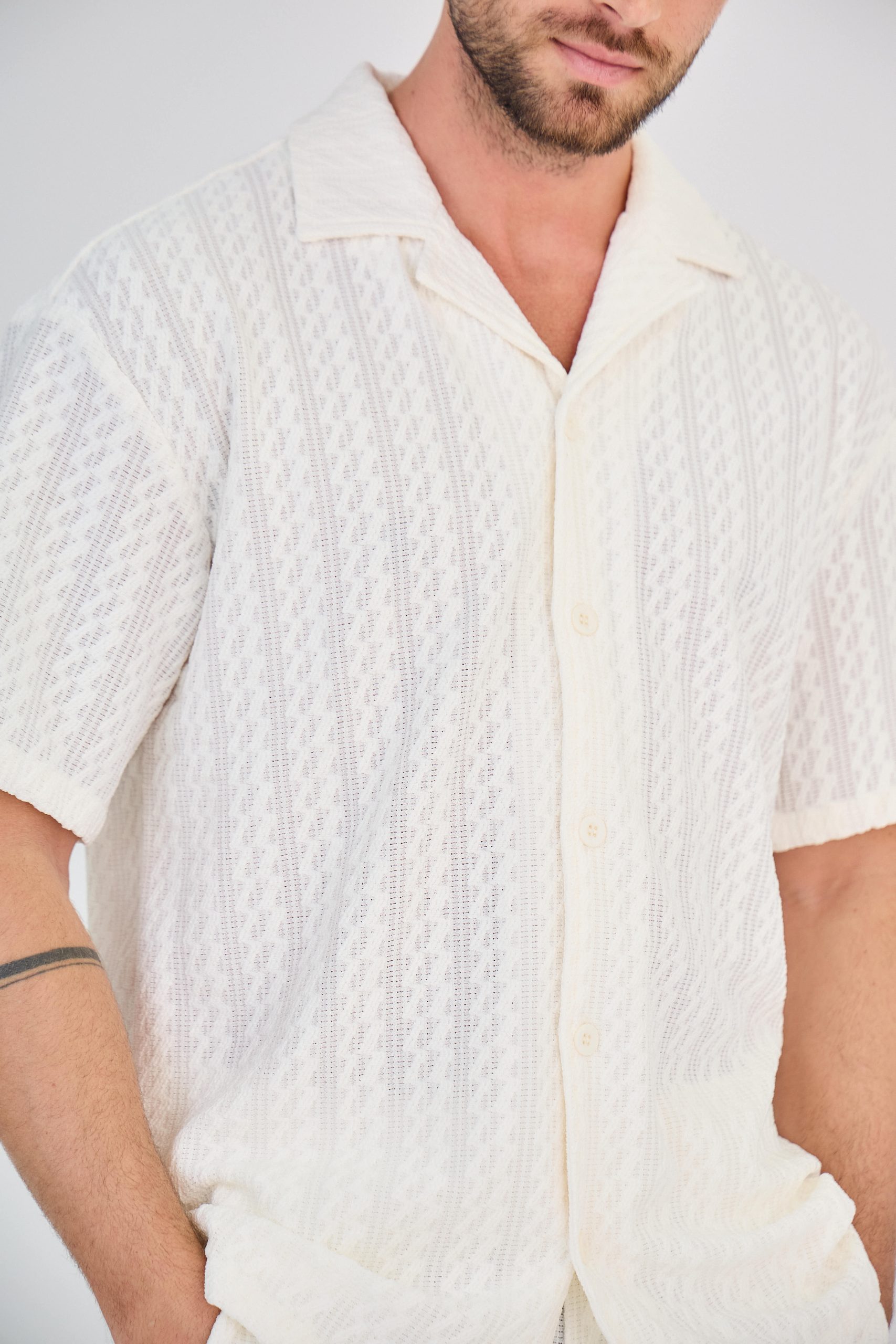 Ensemble Homme en Maille Ajourée - Blanc – Image 4