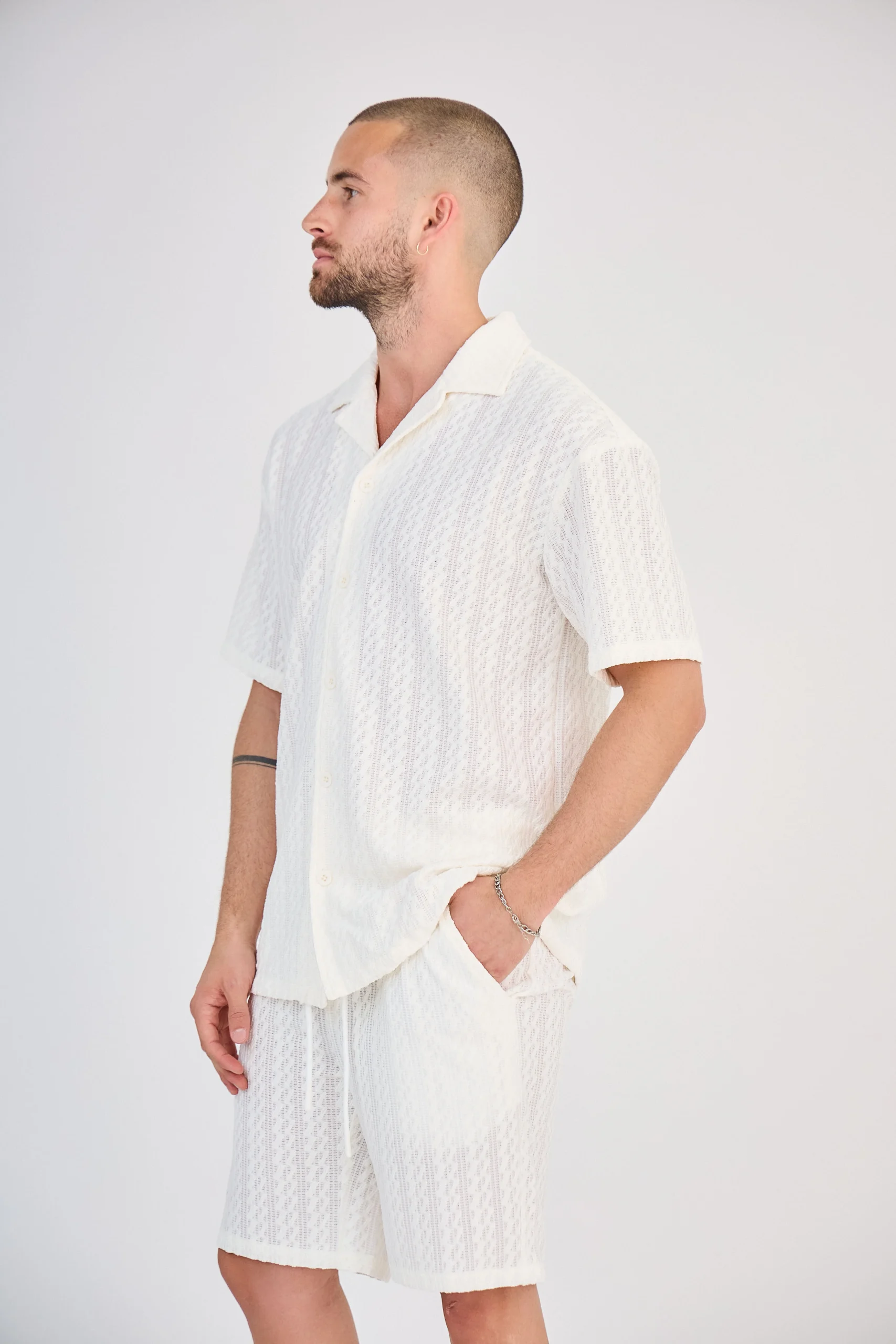 Ensemble Homme en Maille Ajourée - Blanc – Image 5
