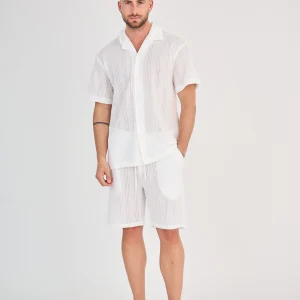 Ensemble Chemise & Short Rayé - Blanc
