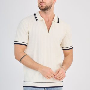 Polo zippé en maille torsadée Blanc